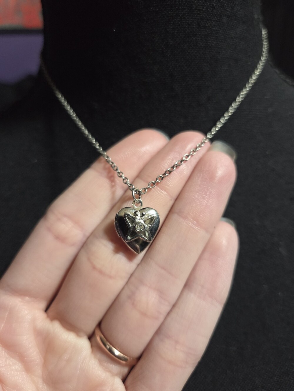 Silver Tone Tiny Heart Locket Necklace Star Dainty Minimalist Feminine Layering